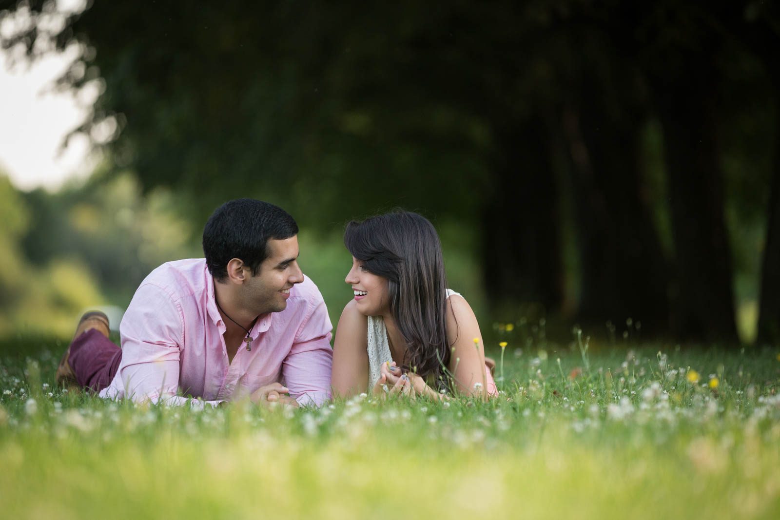 Newlyweds in park