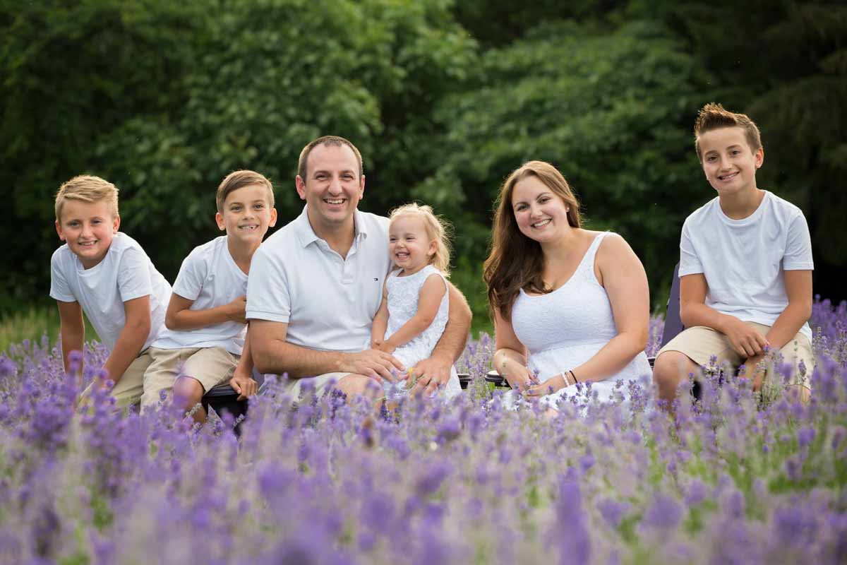 Family group photo in lavender field