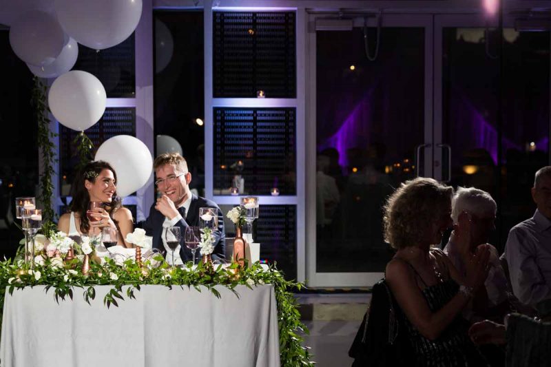 Montreal Science Centre reception speech with bride and groom at head table