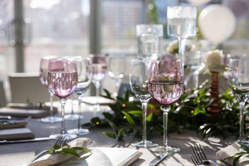 Wedding reception table setup at Montreal Science Centre