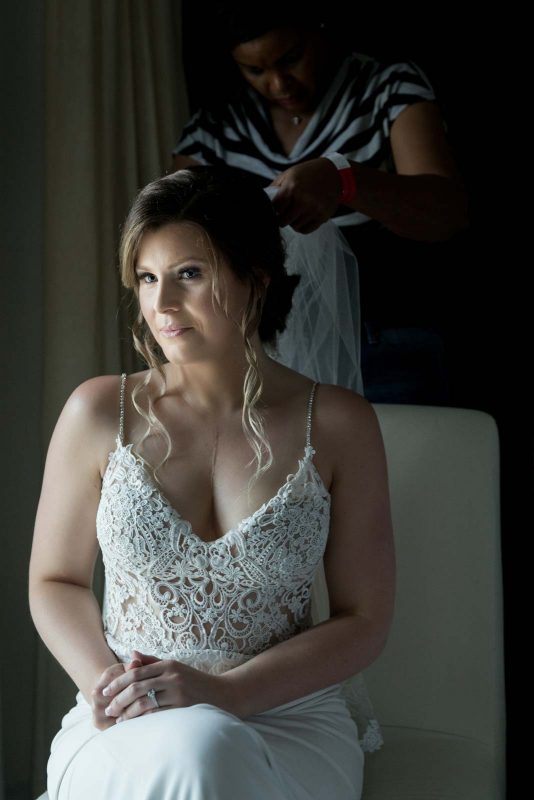 Attaching bride veil