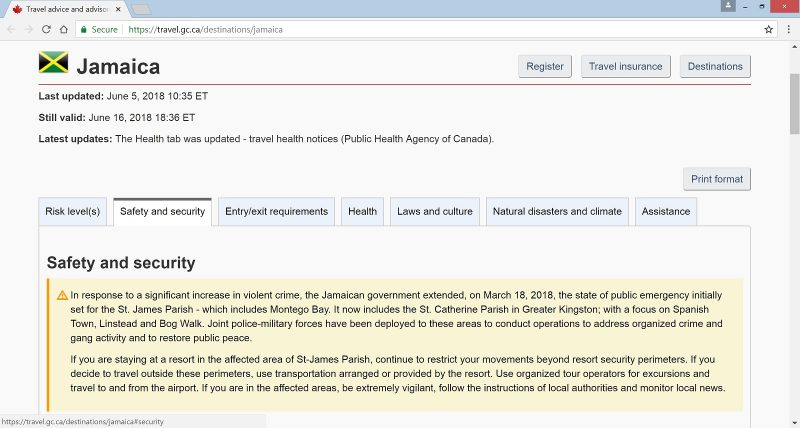 Government of Canada travel on Jamaica
