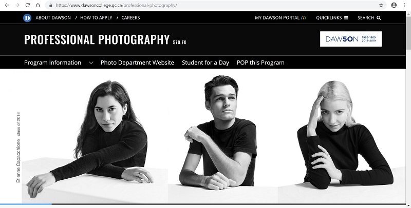 Dawson College Photography website screenshot