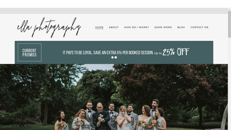 Screenshot of Ella Photography's homepage